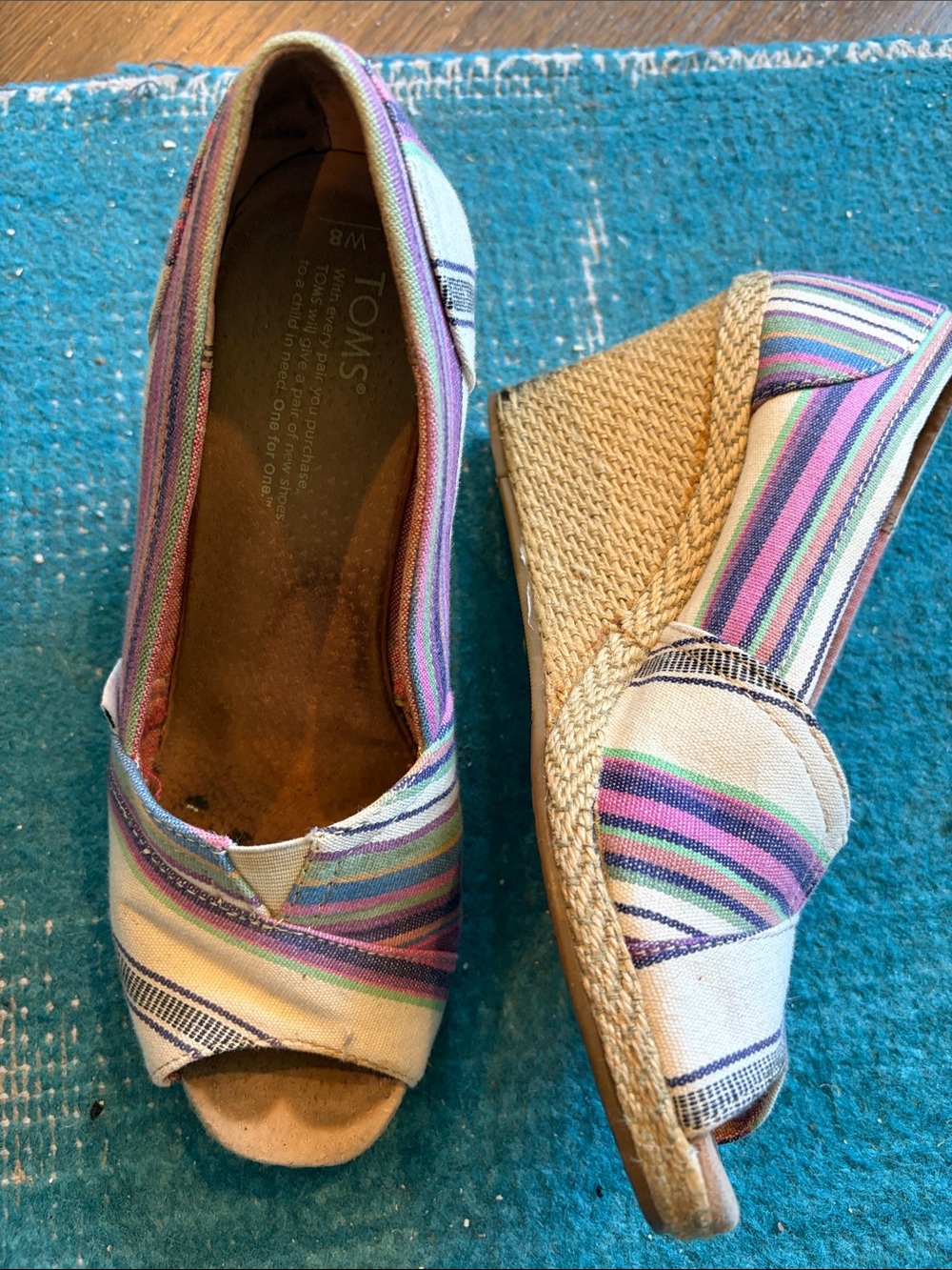 TOMS Multicolor Striped Peep-Toe Wedge Espadrilles